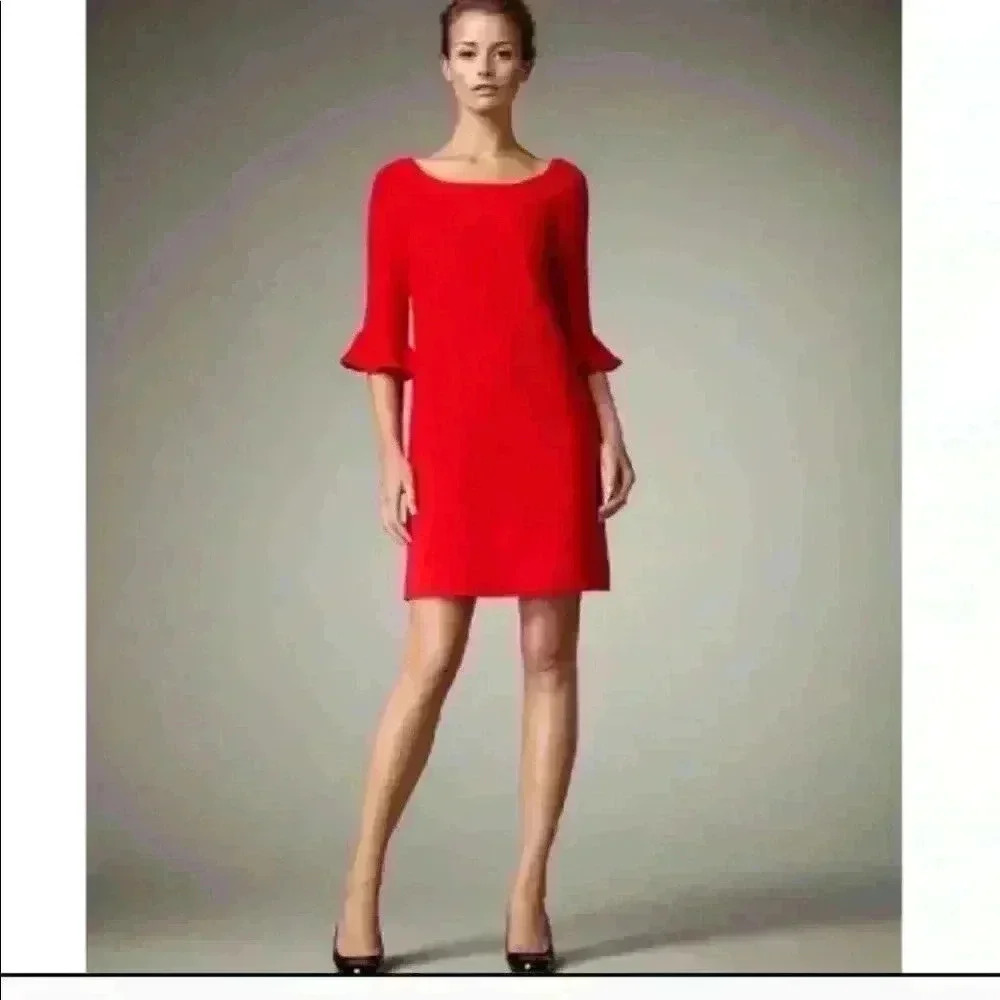 Kate Spade Luna red fluted sleeve wool shift dress